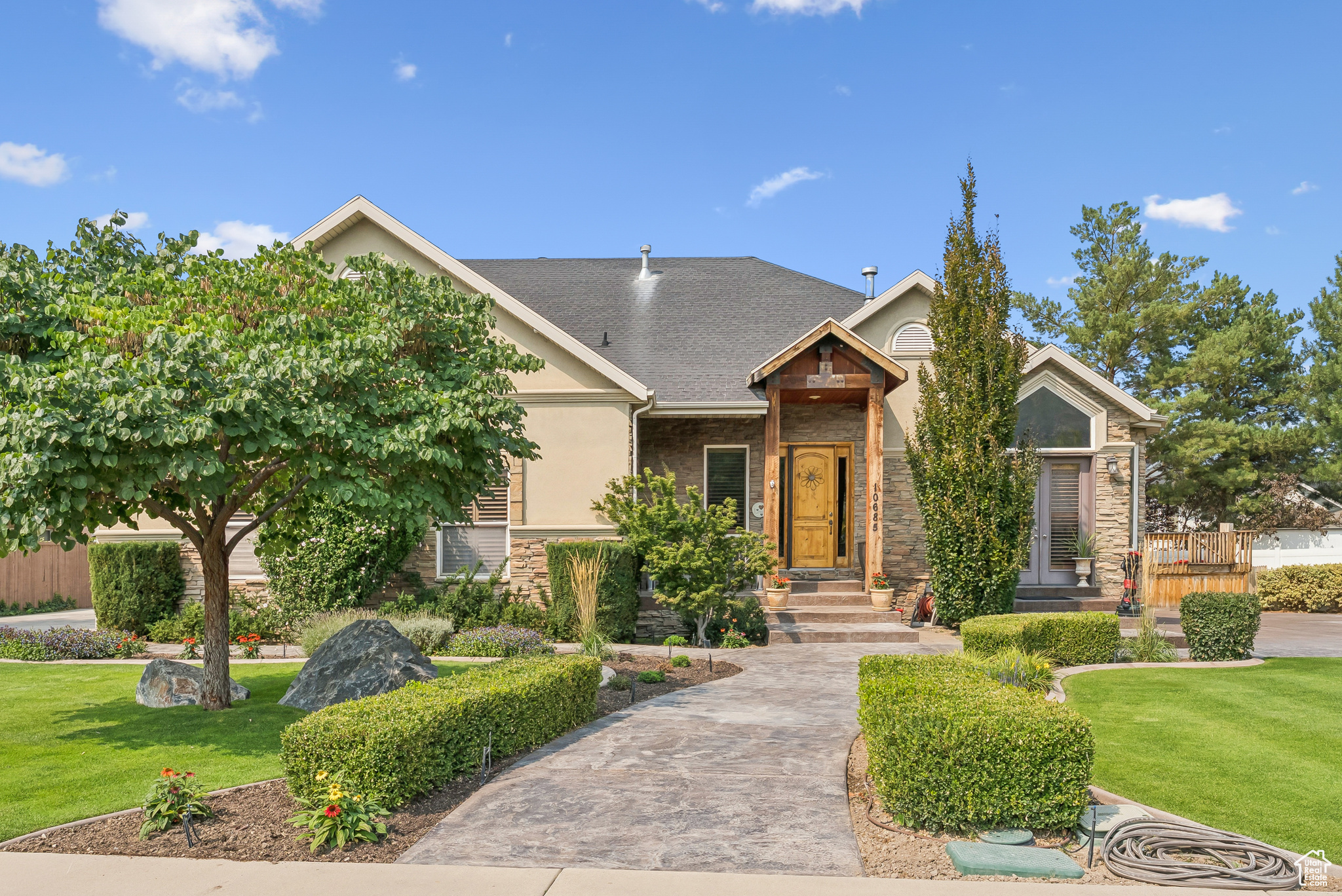 Welcome to this spacious rambler across from Alpine Country Club Golf Course! Built in 2001, this beautifully maintained home offers 6 bedrooms, 4 bathrooms, and over 3,800 sq. ft. of living space. The open layout is ideal for gatherings, featuring a large kitchen and comfortable family room. Step outside to your own private retreat with a sparkling pool and a covered porch designed for outdoor entertaining-perfect for relaxing or watching TV under the stars. With its prime location, generous floor plan, and inviting amenities, this home is truly a rare find. Square footage figures are provided as a courtesy estimate only and were obtained from county records. Buyer is advised to obtain an independent measurement.