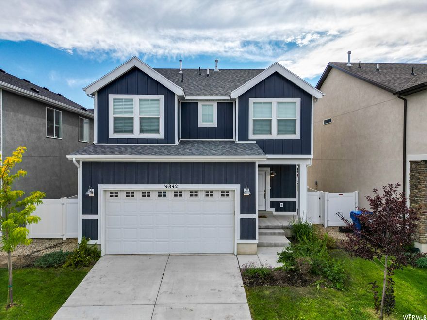 Beautiful 2-story home in Herriman. Large interiors and open floor plan kitchen with island, quartz countertops, and stainless steel appliances. Laundry room is upstairs by bedrooms. Lots of potential for the unfinished basement to create your own space. Fully fenced backyard with vinyl fencing and patio.