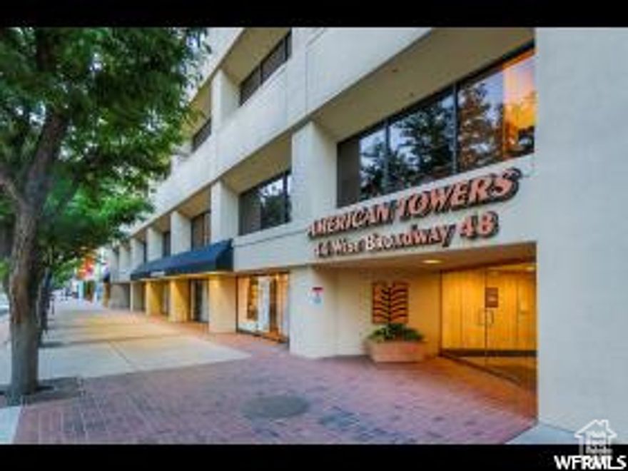 Welcome to this condo in the heart of downtown Salt Lake City at 44 W Broadway. This  2 bedroom, 2 bath move-in ready high-rise features an open floor plan, kitchen  and plenty of storage.  Located just steps from downtown's top attractions, you'll be within walking distance of the Gallivan Center, Eccles Theater, City Creek Center, and some of Salt Lake City's finest dining and entertainment.  The condo includes secure parking for one car, 24-hour security, a fully equipped fitness center, a pool, a sauna, handball court, community room, library and a rooftop hot tub and grill area.  The views from the rooftop are amazing in all directions!  The rent includes all utilities - including fiber optic internet - except for electric which is a small amount.  Come enjoy downtown living at it's best!