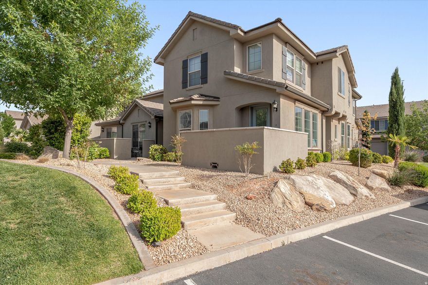Turnkey short-term rental in the highly desirable Casitas at Sienna Hills community of Washington, Utah. This fully furnished 3-bedroom, 2.5-bath home is zoned for nightly rentals and ready to generate income from day one. The open-concept main level features LVP flooring throughout, a bright living area with a bay window, and a well-appointed kitchen with white cabinetry, quartz countertops, a gas range, and an island with bar seating. Upstairs, the spacious primary suite includes an ensuite bathroom with dual sinks, a walk-in closet, and a separate soaking tub and tiled shower. Two additional bedrooms, a generous loft perfect for overflow sleeping or a second gathering space, and a full bathroom complete the upper level. The 2-car garage provides additional parking space and storage. Community amenities include a pool and hot tub, all covered by the HOA. Conveniently located off I-15 with quick access to Sand Hollow, Snow Canyon, Zion National Park, golf, dining, and shopping. Measurements provided as a courtesy only, buyer to verify all info.