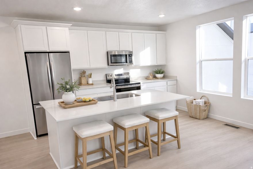 Take advantage of up to $20,000 in Utah Housing Down Payment Assistance, a special 2-1 buydown financing program with rates around 3.50% year one, 4.50% year two, and 5.50% years three through seven, or receive 3% toward your home purchase, helping make homeownership more attainable. The Cameron at Beacon Pointe features 3 bedrooms, 2 bathrooms, and 1,826 sq ft with a bright open-concept layout designed for modern living. The kitchen showcases quartz countertops, upgraded cabinetry, stainless steel appliances, and a spacious island, flowing seamlessly into the living and dining areas filled with natural light. Upstairs, the primary suite offers a walk-in closet and spa-style bath, while two additional bedrooms provide flexible space for family, guests, or a home office. The unfinished basement offers potential for a future 4th bedroom and 3rd bathroom, giving room to grow. Located just two streets from the Saratoga Springs Temple, residents enjoy an HOA that includes fiber internet, full landscaping, and resort-style amenities such as a pool, pickleball courts, parks, and trails, all close to schools, shopping, dining, and outdoor recreation. Buyer must use preferred lender. Terms, rates, and eligibility subject to credit approval and program guidelines. Not all buyers will qualify. Photos may reflect similar floorplans.