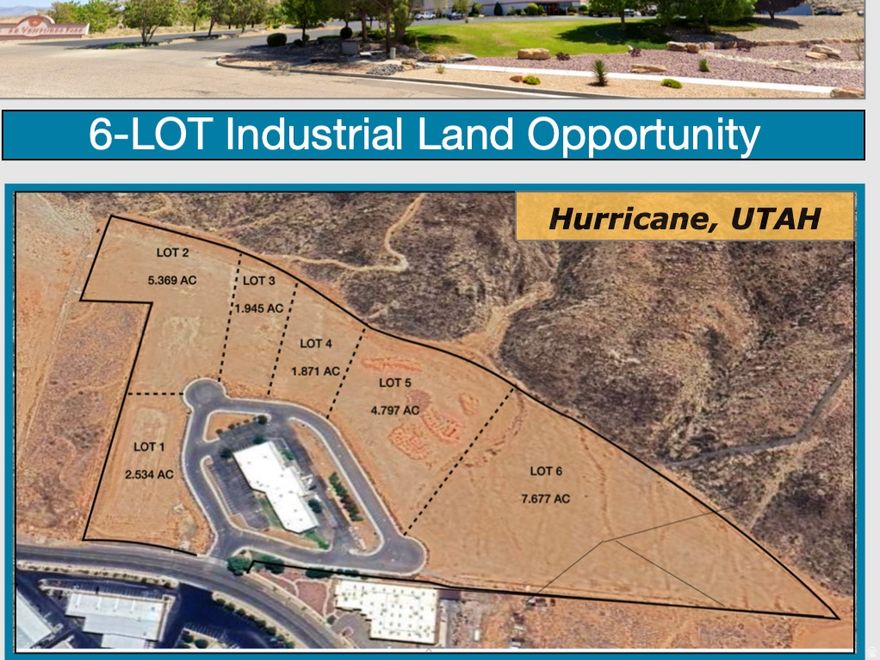Prime Industrial Land in Gateway Industrial Park  Hurricane, UT. Excellent location just minutes from I-15 and SR-9. Six individual industrial lots available totaling 21.659 acres, with lot sizes ranging from 1.871 to 7.677 acres. Offered at $11 per square foot - $479,160/ acre.. Fully improved parcels with all utilities and infrastructure in place and ready for immediate development. Flexible layout and design options make this an ideal opportunity for a wide range of industrial or commercial uses. Whether you're expanding, relocating, or developing, this strategic location offers excellent access, flexibility, and long-term value.
