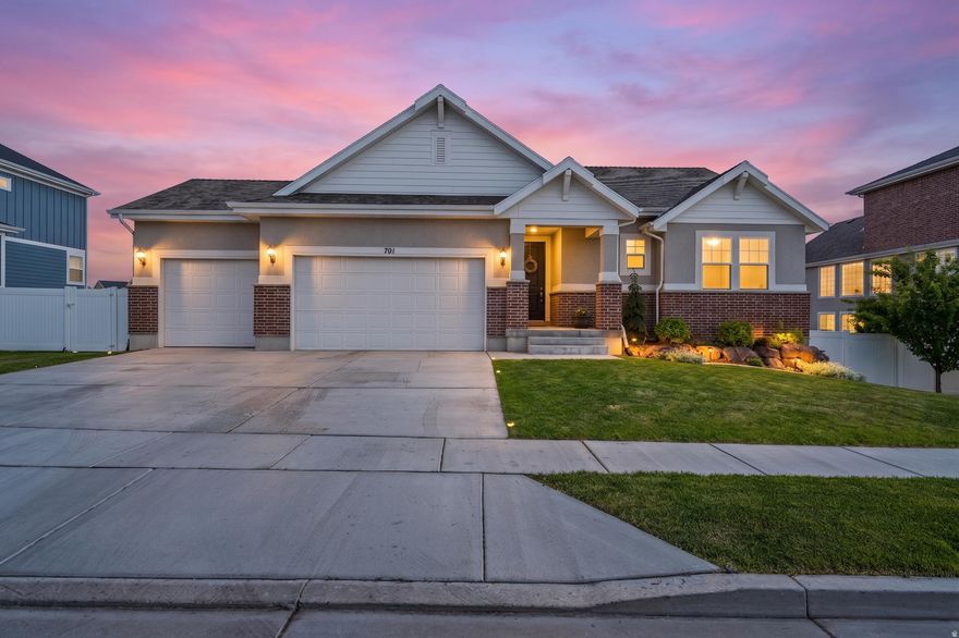 Stunning Park Place Villas home located in one of Lehi's most sought-after communities, where luxury, comfort, and an incredible lifestyle come together. Built in 2019, this meticulously designed Ivory rambler offers an open and inviting floor plan filled with natural light and thoughtfully crafted spaces for both everyday living and entertaining. The spacious great room flows seamlessly into a gourmet kitchen featuring a walk-in pantry, while new main-floor carpet adds a fresh touch throughout. Enjoy movie nights around beautiful custom built-ins and take advantage of over 100% finished daylight basement space, creating abundant room for gathering, relaxing, and entertaining. Situated on a fully landscaped .25-acre lot with a 3-car garage, the backyard is designed for making memories with a playset, in-ground trampoline, basketball hoop, and mature peach trees.  Perfectly located adjacent to Ivory Ridge Park and Splash Pad, this family-friendly neighborhood offers minimal through traffic and a true sense of community. Residents enjoy premium amenities including a swimming pool, clubhouse, exercise room, pickleball and tennis courts, while being just minutes from the Murdock Trail, Thanksgiving Point, Skyridge High School, and the future Lehi Utah Temple. This is more than a home-it's a lifestyle. This is one you won't want to miss!