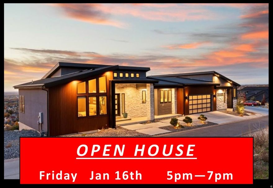 OPEN HOUSE Friday Jan 16th 5pm-7pm! Private, Peaceful, Perfect in this distinctive custom built home in the Deer Crest at Hidden Springs Gated Community featuring handsome exterior of wood-look metal, stone and stucco, and unlimited views of the Great Salt Lake, valley and mountains! Thoughtfully designed home with single level living in mind, the interior indulges you with the expansive great room with electric fireplace with stone surround, 20' vaulted ceilings, beautiful tile flooring, upgraded lighting and ceiling fans, remote control window shades, dramatic kitchen with dark stained cabinets / double ovens / desirable 6-burner gas range with griddle / SS vent hood / tile backsplash / side-by-side refrigerator / center island with pendant lighting, plus additional refrigerator in the large walk-in butlers pantry, large open dining area. Double sliding glass doors lead to the full length epoxy coated covered deck with outdoor kitchen, romantic views, glass railings, fireplace and spiral staircase leading to lower patio. Primary bedroom with en-suite having marble floors, free standing soaking tub, marble shower, huge walk-in closet. Split floor plan with guest bedroom with walk-in closet and 3/4 bath. Laundry/mudroom complete the main level. Suspended staircase with glass railings lead to the lower level featuring generous family room, 2 bedrooms and 1 full bath plus additional laundry room. Lots of potential for the 1,104 sq ft under the suspended garage! Full length lower level covered patio too! Extensive 4- car garage, wired for 220, with glass garage doors. Home has $25,000 fire suppression system plus 19 caisson piers were installed for earthquake proofing costing $240,000. Owner open to including 4-wheeler with snow plow. The Hidden Springs community enhances your lifestyle with a clubhouse having a full kitchen, pool and hot tub, workout facility, and walking trails, all within close proximity to high-rated schools, Station Park Shopping Center, parks, and outdoor activities. Plus, with easy access to freeways and just 20 minutes to ski resorts and Salt Lake International Airport, convenience is at your fingertips. Owner/agent. Schedule via Aligned Showings.