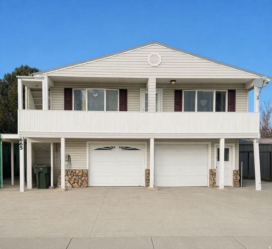 Square footage figures are provided as a courtesy estimate only and were obtained from ~APPRAISAL~ .  Buyer is advised to obtain an independent measurement. This home is being sold "AS-IS" with no warranties suggested or implied. Set on a total of 2.88 acres across two parcels, this one-of-a-kind property offers both in-town convenience and wide-open country space. Parcel 01-1113D-0003 (1.24 acres) is located within city limits and is where the home sits, while parcel 05-0082-0018 (1.64 acres) is located in the county, giving you the best of both worlds.  The home offers 1,300 sq. ft. of living space, with most of it on the upper level, featuring 2 bedrooms, 1 bathroom, a bright kitchen, and dining area that open to covered decks on both sides - ideal for relaxing and taking in the views. The lower level includes two garages (one tandem), a den/office, utility room, storage area, and an additional bathroom. Outside, enjoy covered patios, each showing a beautiful view of the valley below and the mountains all around you, multiple outbuildings, livestock-related equipment.- a perfect setup for small-scale farming or country living with plenty of space to grow.