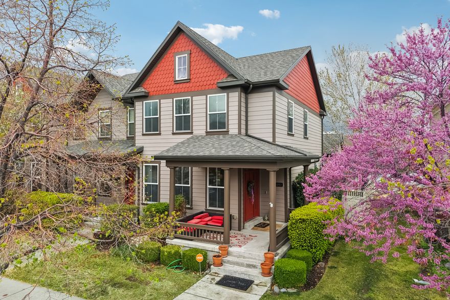 Stunning 2,484 sq ft end-unit townhome in desirable Daybreak! This light-filled home features an open floor plan, abundant windows, and a rare temple view. The main floor includes a custom built shelving unit in the living room, upgraded lighting, a half bath and a well-appointed kitchen with ample cabinetry and breakfast bar. Upstairs offers 3 spacious bedrooms and 2 baths. The Primary bedroom features a new shower.  Finished lower level with cozy family room, additional space for an office in the basement and additional half bath. Enjoy the fenced, private yard and patio. For your convenience enjoy tons of extra storage in the crawl space between the house and garage that is accessible through the family room. Updates include new furnace, tankless water heater, whole house water filtration, and new exterior (2025). Close to parks, trails, pools, shopping, and dining!