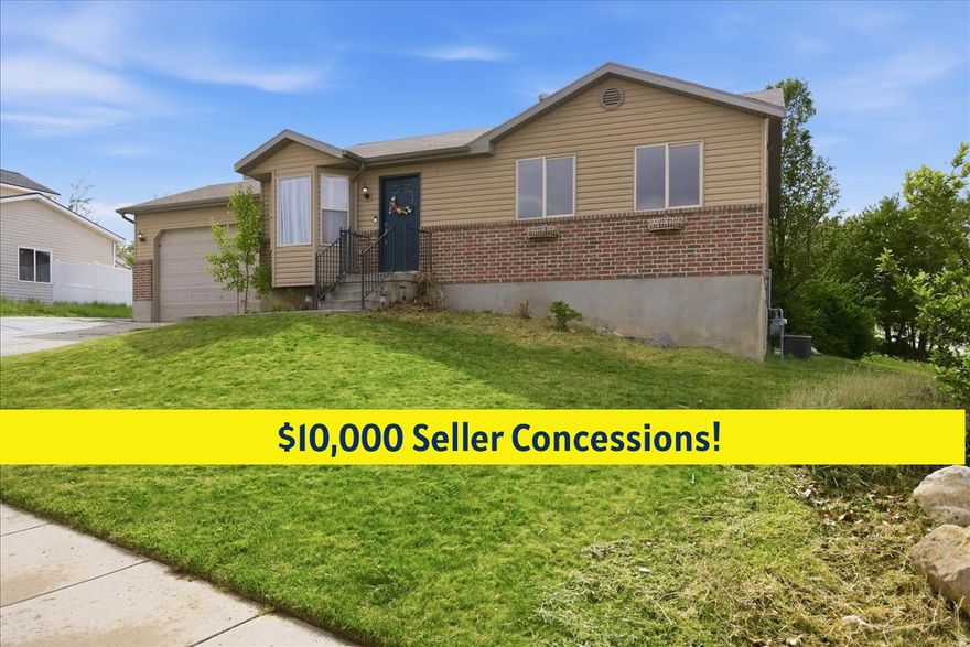 $10,000 in seller concessions offered to use towards closing costs or rate buy-down.  This 3-bedroom, 2-bath single-family home sits on a corner lot directly across from a neighborhood park and playground. It offers a comfortable, functional layout with brand-new carpet and a solid foundation for your own updates.  Just off the entry, a front living room with a bay window provides space for a sitting area or home office. The main living area flows into the kitchen, which features classic wood cabinetry, a center island with bar seating, a stainless steel refrigerator and dishwasher, and an open dining space. A stone fireplace anchors the adjacent family room.  The main level includes two bedrooms, with a full bathroom conveniently located between them. Laundry is tucked into a hall closet on the way to the bedrooms, keeping it out of the main living space.  Downstairs, you'll find a third bedroom, an additional full bathroom, and an entertaining area with a wet bar. There is also an unfinished bonus room that could be completed for a craft room, office, or used as extra storage.  The home is well-maintained and move-in ready, offering a great opportunity to bring in your own cosmetic updates and modernize the space. Located in an established West Jordan neighborhood with convenient access to schools and everyday amenities, this is a solid option for buyers looking for a home with good bones and the ability to add value over time.