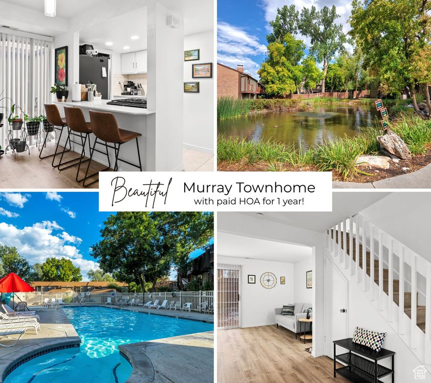 MOTIVATED SELLER!! Enjoy peaceful surroundings with mature willow trees, a charming pond with ducks and turtles, and a nearby stream that makes for relaxing walks. The community also features a sparkling in-ground pool, clubhouse, and pet-friendly living.  Inside, you'll love the modern kitchen, updated LVP flooring, private balcony, and front and back yard areas-creating your own quiet retreat. A 1-car shared garage plus an additional uncovered parking space provide storage and convenience. The location is unbeatable-just 30 minutes from world-class ski resorts and the stunning Wasatch Mountains, while being surrounded by local trails and within walking distance of Little Cottonwood Creek. This home includes a home warranty for peace of mind.  Preferred lender incentives are also available!  Come see why this is more than just a townhouse-it's the perfect place to call home.