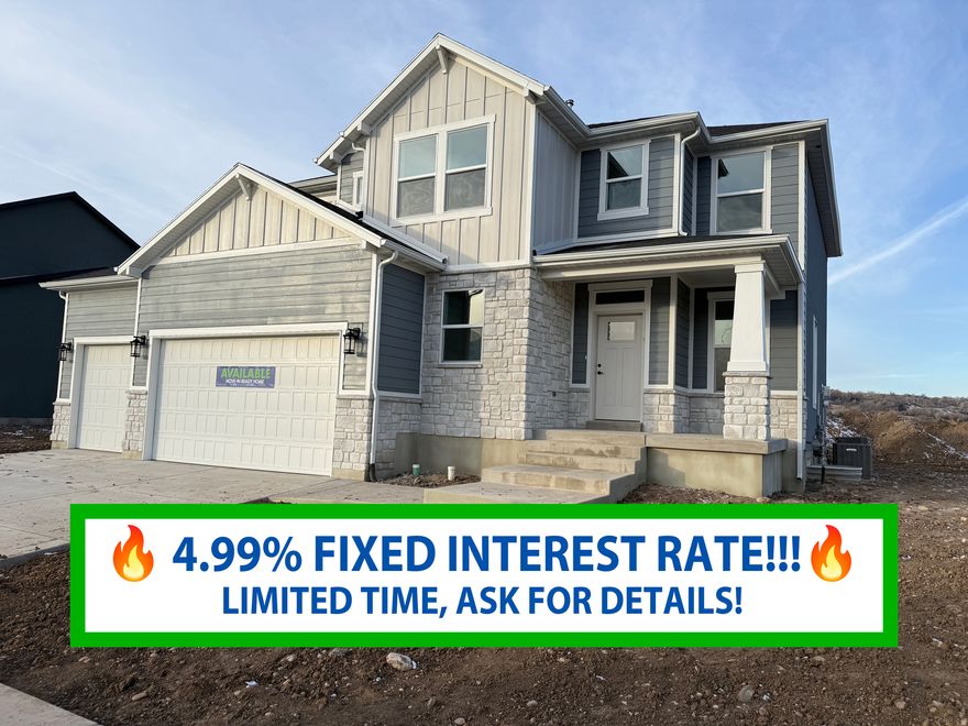 WOW!! LIMITED TIME rate promotion available on select homes!! 4.99% on 30-yr fixed FHA/VA or 7/1 ARM with preferred lender. Conditions and terms apply. Offer expires 3/31/2026. Ask agent for details. Just finished, beautifully designed two-story Craftsman home with four large bedrooms, two family rooms, versatile office/sitting room, oversized 4 car garage on a large lot. Spacious kitchen with beautiful hood, quartz countertops and large pantry. Storage galore throughout this home and room to grow in the basement. Centrally located with easy access to I-15, I-84 and US-89. Indoor soccer park, pickleball courts and parks nearby. You'll LOVE our Riverwood community in South Weber, come see what all the talk is about!