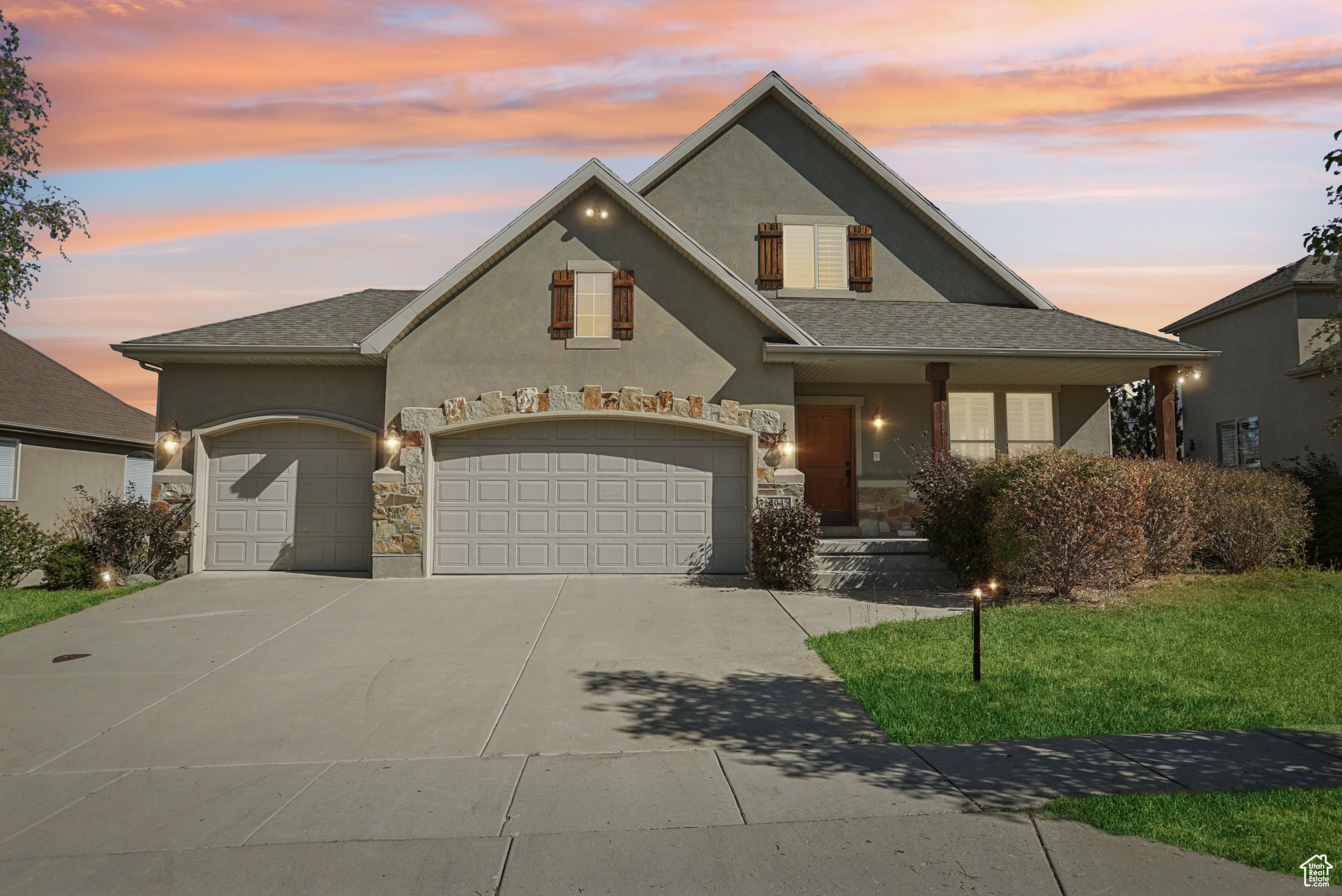 Breathtaking, unobstructed panoramic views and natural light abound in this exceptional Sandy home in The Ridge at Quail Hollow! Sunlight floods the home through oversized windows, highlighting high-end finishes like Australian eucalyptus, spotted gum hardwood floors, slate inlays, Italian verda rosa granite countertops, a butler pantry and a gourmet kitchen with a Viking side-by-side refrigerator, Viking freestanding gas 6-burner cooktop range and additional Thermador convection oven appliances. The inviting great room includes a built-in 5-speaker Bose sound system for your entertainment center, and pre-wired to play music from the entertainment system in the Master Bedroom, upstairs recreation room and the basement den. The very large upstairs recreation room features multiple skylights, creating an airy, bright space perfect for relaxing or working. The spacious primary suite offers bay windows, a walk-in closet, and a spa-inspired bath. The walkout basement is framed for 3 more bedrooms (including a 2nd master), 2 full bathrooms and a den, and 10-ft ceilings. The basement offers the same incredible views, and is ready for your personal touch. Additional amenities include dual furnaces and hot water heaters, combining comfort with luxury in an unbeatable location close to skiing, hiking, and shopping. Buyer to verify all information.