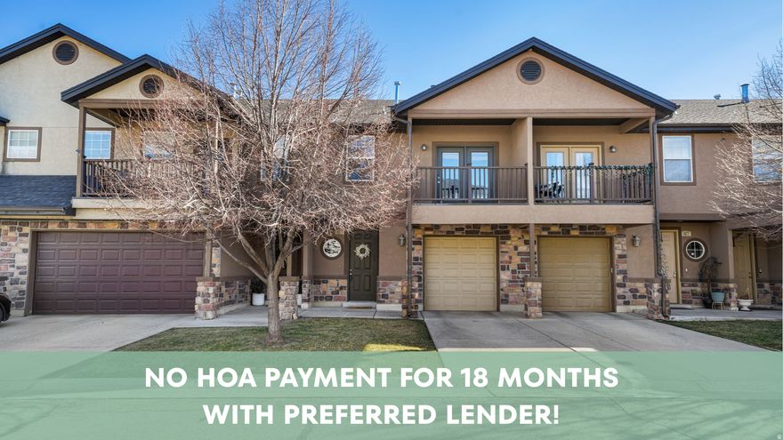 **18 months with NO HOA PAYMENT when using our Preferred Lender** Clean, well-kept 3 bed, 2.5 bath townhome in The Gables in Pleasant Grove. It features a functional layout with a comfortable kitchen and family room that flows well and compares favorably to nearby "loft-style" units that stack everything above the garage.  Upstairs features all three bedrooms, including a primary suite with its own private balcony, vaulted ceilings, walk-in closet, and separate tub/shower. The home has been well maintained and kept very clean. Furnace replaced in 2022.  Additionally, the location is hard to beat! It's right off North County Blvd with quick access to I-15 and shopping, including Neighborhood Walmart directly next to the community.