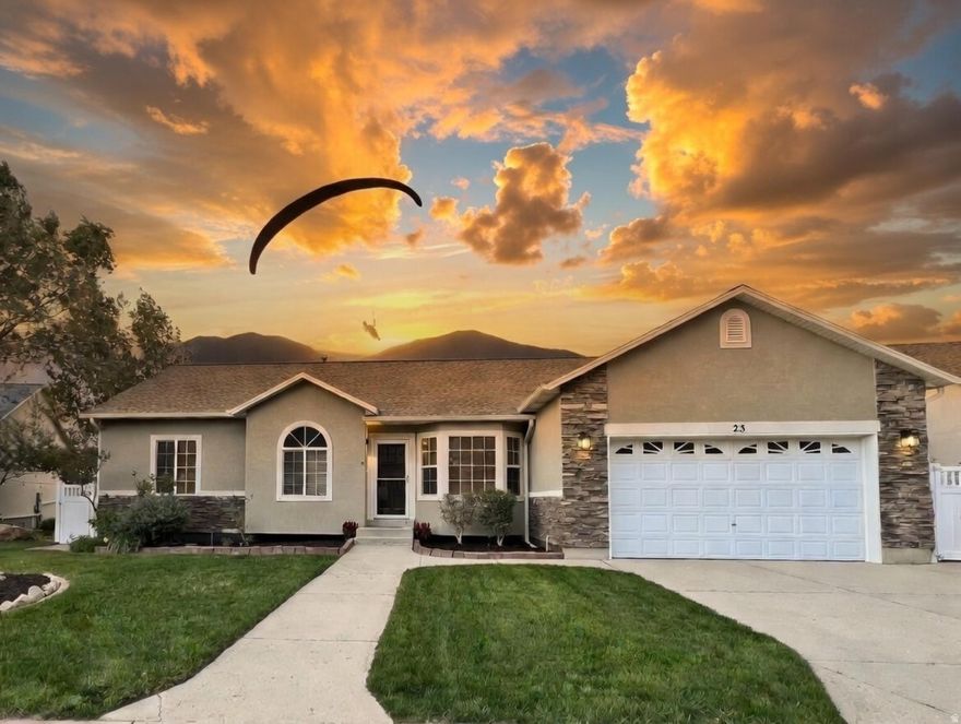A Beautiful Home with Million-Dollar Views Step inside and feel the stress melt away as sweeping panoramic views unfold: twinkling city lights below like a living constellation, majestic Wasatch Mountains, fiery sunsets bathing everything in gold, and dramatic valley storms racing across the horizon.  Paragliders and hang gliders dance gracefully past your windows - your own private air show courtesy of the adjacent Draper Flight Park. This isn't just a home. It's a daily celebration of life - where sunrise glow, sunset colors, and sparkling city nights turn routine moments into pure joy and wonder.   Home Highlights  Main-floor living perfection - 5 bedrooms and 4 baths, fully refreshed like-new with fresh paint, new flooring, new stainless appliances, granite counters, knotty alder cabinets and big walk-in pantry   Open great room (living/dining/kitchen)  Luxurious master on main with direct patio access, large walk-in closet, separate tub + double shower   Walkout basement bonus:  second kitchenette, second laundry, mini-master & office/exercise room   Two expansive patios for entertaining or quiet evenings, big fenced yard + gate to extra land  Frequent wildlife visitors - deer, quail, hawks & majestic bald eagles soaring out your windows   Major upgrades: brand-new roof (25-year warranty), cleaned ducts, tuned HVAC, double water heaters, large 2-car garage + workshop  Prime Location: Overlooking "The Point" 600-acre development, perfectly centered between Salt Lake & Utah Counties  Minutes to world-class canyon skiing & hiking  Just 15 minutes to Utah Lake for boating, water skiing, fishing & sailing   OPEN HOUSE  DAY & NIGHT EVENT! Saturday, March 14th 10:00 AM to 2:00 PM (Daylight panoramic views) and then again from 5:00 PM to 8:00 PM (Epic sunset magic + glittering city lights)   Drive by anytime - explore the nearby parks, trails & thrilling Flight Park! Come experience views that make every single day feel more alive, exciting, and fulfilling.
