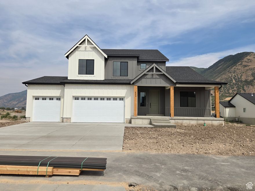 * ESTIMATED COMPLETION OCTOBER 2025   This amazing SYDNEY Plan - 4 bed home with a Farmhouse Exterior. The main floor owner's suite has it all: tray ceiling, walk-in closet with stackable laundry connection, double undercounter sinks, soaker tub and oversized shower.   Get cozy in the large family room around the fireplace. The open concept kitchen includes a large island for food prep/counter seating, a large walk-in pantry, grand gourmet kitchen with gas cooktop, double oven, 42" upper cabinets w/ crown molding, 30" Single sink, upgraded cabinet with dovetail, soft-close features.    Laminate floor throughout the kitchen, dining, family room, & separate office space with glass single lite French doors.  Quartz countertop in kitchen and bathrooms,  Powder room located next to the garage entry and mud room bench. Stair railing with newel posts. Upstairs has a loft, 3 large bedrooms, full bathroom, and full laundry room.  Home includes unfinished basement with 9' foundation walls and an outside entrance, ready to build out future ADU, room for a large family room, 2 additional bedroom, a bathroom, and under porch storage.  2 95% efficient furnaces, 50-gallon water heater, & plumbed for a soft-water system.  Large 3-car garage and extra space on the side of the garage to add an RV pad.  ** Special Interest Rates are Available ** with our Builder Forward Commitment (BFC) if you use DHI Mortgage in addition to receiving up to $7,000 toward closing costs.    **** Ask me about our 7/6 ARM rate or the Chenoa No down financing options.    Ask me about our generous home warranties, active radon Mitigation System, and Smart Home Package, which is included in this home.  The actual home may differ in color, material, and/or options. Pictures are of a finished home of the same floor plan and the available home may contain different options, upgrades, and exterior color and/or elevation style. Square footage figures are provided as a courtesy estimate only and were obtained from building plans. No representation or warranties are made regarding school districts and assignments; please conduct your own investigation regarding current/future school boundaries.