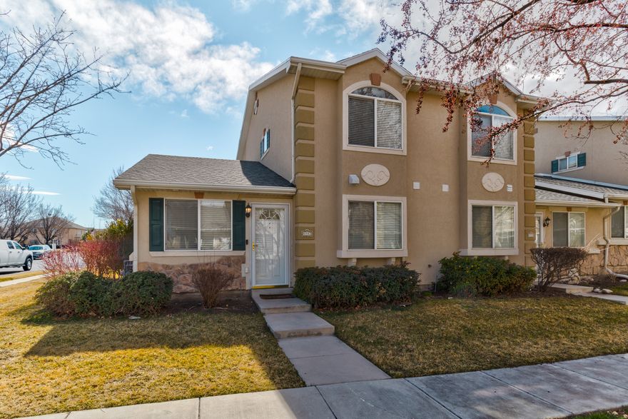 Welcome to this beautifully designed 3-bedroom, 2.5-bath townhome offering modern comfort and convenience in a highly sought-after community. The spacious main-floor primary suite is a true highlight, featuring a generous walk-in closet and an en suite bathroom. Upstairs, you'll find two additional bedrooms, each with its own walk-in closet, providing ample storage for everyone. The open-concept kitchen is well-appointed with plenty of cabinetry, and a layout that seamlessly flows into the living and dining areas-ideal for both everyday living and entertaining.  This townhome also boasts a 2-car garage and an additional parking spot for your convenience. The community offers fantastic amenities, including a swimming pool, clubhouse with fitness room, and a walking path that winds through the area. Enjoy the nearby parks, and easy access to shopping, schools, and major roads like Mountain View Corridor and Bangeter Highway. With low-maintenance living and a fantastic location, this townhome offers the perfect balance of comfort, convenience, and community.