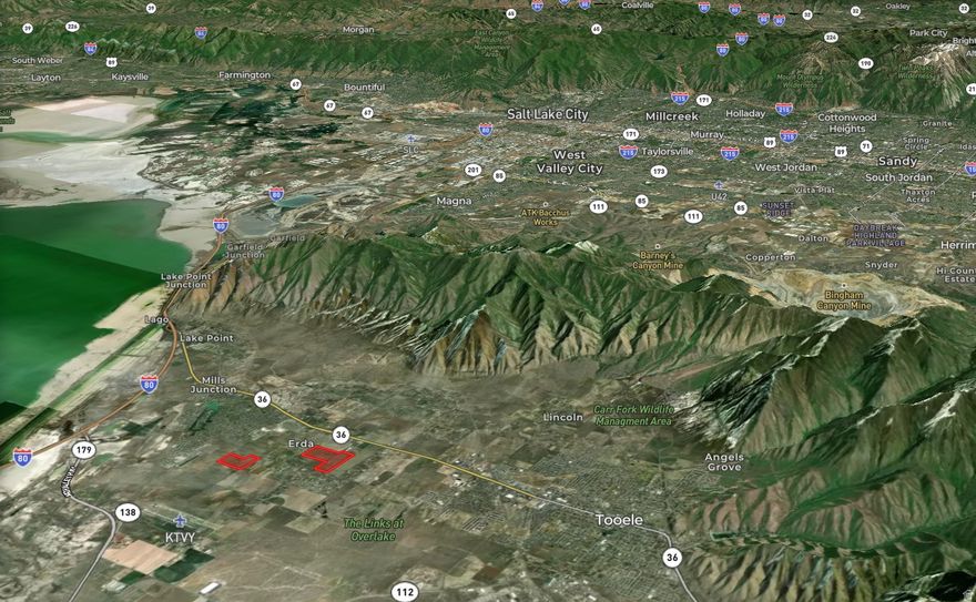 The Erda Development Land & Water Rights includes 276 acres of prime development land, and 260 Acre-Feet of incredibly valuable water rights, centrally located in the city of Erda and the rapidly growing Tooele County.  The 276 acres is located in two large tracts.  The southern tract of land comprises 181.88 acres and is located along both sides of Erda Way, less than 0.5 miles west of State Road 36.  The northern tract is 94.56 acres, and is located on Bates Canyon Road about 1.3 miles west of State Road 36.  Zoning on the southern tract is a mix of RR-1 and RR-5, and the northern tract is zoned entirely RR-5, under Erda City jurisdiction.  There are 7 different water rights totaling 260.1 acre-feet of water by volume.  Water is in very short supply in this area, making these water rights highly sought after by developers.  A water rights assessment was recently completed by a Utah water rights attorney, and the report can be made available to serious and qualified buyers.  Please visit A5 Real Estate's website for more information, an interactive map of the property, and to download a detailed information package.