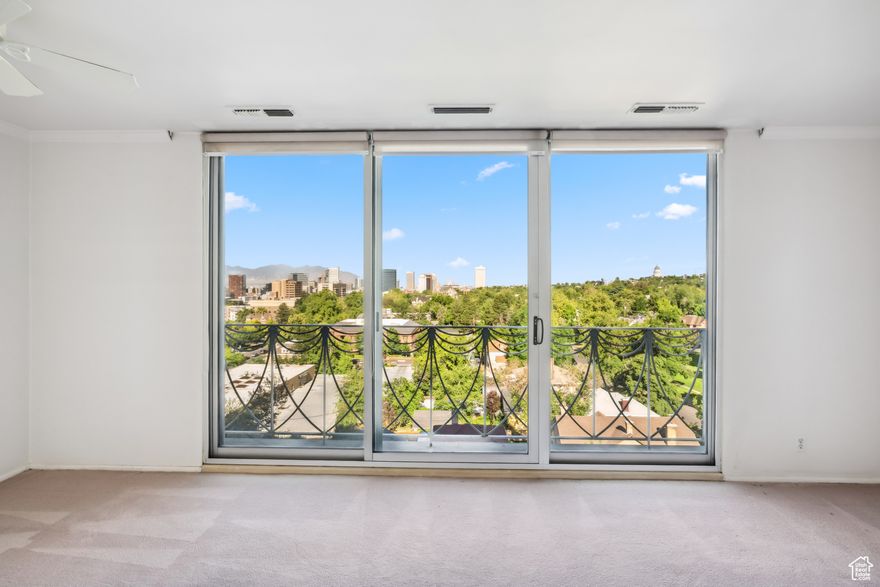 Breathtaking views, unbeatable location-welcome to Unit 9J at Bonneville Tower. This 2BD/2BA condo on the 9th floor is move-in ready, featuring an updated kitchen. With 1,200 sq ft of open living space, it's equally perfect for settling in, or renovating and adding your personal design touch.  West-facing windows frame stunning views of the Salt Lake City skyline and sunsets, giving you a daily front-row seat to Utah's natural beauty.  Secure access garage parking and storage ensure you can live and travel with ease.  Bonneville Tower offers secure access, a rooftop lookout, pool, BBQ deck, gazebo, laundry, and responsive maintenance staff.  Ideally located just 1 mile from City Center, Temple Square, and Trolley Square, and only 2 miles to the U of U and top medical centers.  You are close to everything, yet elevated above it all.