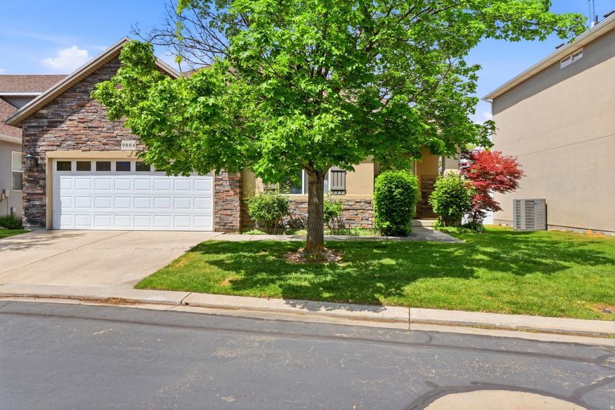 Beautiful rambler tucked away in the quiet, gated Cascade Park community, with access to great neighborhood amenities like a swimming pool and an RV parking lot. Dewey Bluth Park is right next door-with pickleball and tennis courts, plus walking and biking trails - and you're just steps from the Sandy dog park and the Trax station for easy commuting. Southtown Mall, restaurants, Hale Theater, America First Field, & Jordan Commons are just a couple minutes away. One of the best perks? The Cascade Park HOA takes care of all your front and backyard maintenance. That means weekly mowing and trimming in the summer, leaf cleanup in the fall, and full snow removal in the winter - so you get to enjoy a low-maintenance lifestyle year-round. Inside, the home you'll enjoy the main floor family room with vaulted ceilings & fireplace, rich hardwood & tile floors, large kitchen with a new refrigerator & tons of cabinets & counter space, huge lower level family room, new central air, and a large covered entertainer's deck. Two more bedrooms in the basement are framed and ready to finish. Square footage figures are provided as a courtesy estimate only and were obtained from County records. Buyer is advised to obtain an independent measurement.