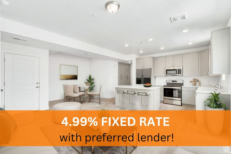 4.99% fixed rate! Modern condo across from Downtown Daybreak. exceptional views of Wasatch mountains. Walk to shops, dining, parks, & entertainment. Open floor plan with natural light & contemporary finishes. Limited-time selections available. Next to UTA TRAX Red Line. Visit sales office at 5263 W Reventon.