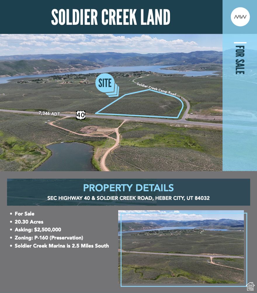20.30 Acres off Highway 40 Eastern end of Strawberry Reservoir  P-160 Zoning  Soldier Creek Marina is 2.5 Miles South