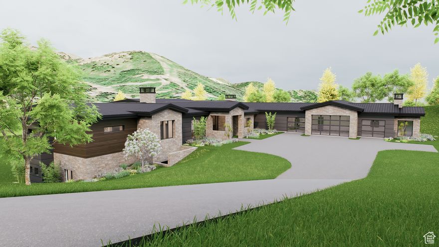 This under-construction estate occupies one of the premier lots in Phase 5 of The Colony at White Pine, crafted by the community's most experienced development team. The homesite gently slopes from White Canyon Road to a masterfully designed residence that sits at the edge of a meadow, offering unobstructed views of West Monitor, No Name Bowl, and the Park City Ridgeline. Spanning over 15,000 square feet, the home is thoughtfully designed with the primary living spaces and owner's suite on the main level. The floor plan balances scale and intimacy-perfect for entertaining large groups yet equally comfortable for just the owners in residence. The main level features a dramatic great room with soaring wood ceilings, opening onto a spacious patio overlooking the meadow, Phase 5 ponds, and surrounding mountains. Anchoring this level are the main living area, chef's kitchen, bar, wine room, hearth room, ski room, primary suite, and two additional bedrooms-one designed for use as an office. The lower level is dedicated to recreation and guest accommodations, highlighted by a large secondary living area with a full bar, a Full Swing Multisport golf simulator, billiards, and a spa and wellness retreat complete with gym, sauna, steam room, and treatment area. Five additional bedroom suites are located on this level, including two bunk rooms designed for hosting family and friends. Finishes throughout the home have been carefully curated to reflect elegance and harmony with the mountain setting. Design details include Montpellier oak distressed hardwood floors, rift oak cabinetry, natural stone accents inside and out, a bronze metal roof with cedar siding, and designer fixtures and hardware. A complete furniture package is included, offering a true turnkey experience. Heated outdoor living spaces further elevate the home, with a main-level deck offering both covered and open areas plus an outdoor kitchen. The primary suite enjoys a private patio, while a heated patio off the ski room flows directly onto the adjacent ski run. On the lower level, a covered patio opens seamlessly to a landscaped yard that blends into the meadow and pond beyond.