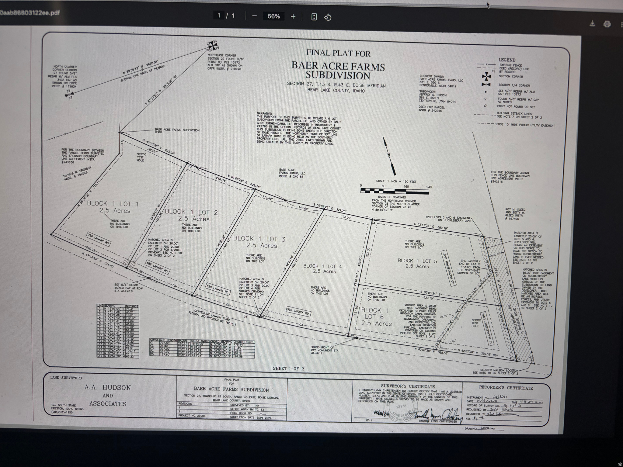 BAER ACRE FARMS SUB - Land