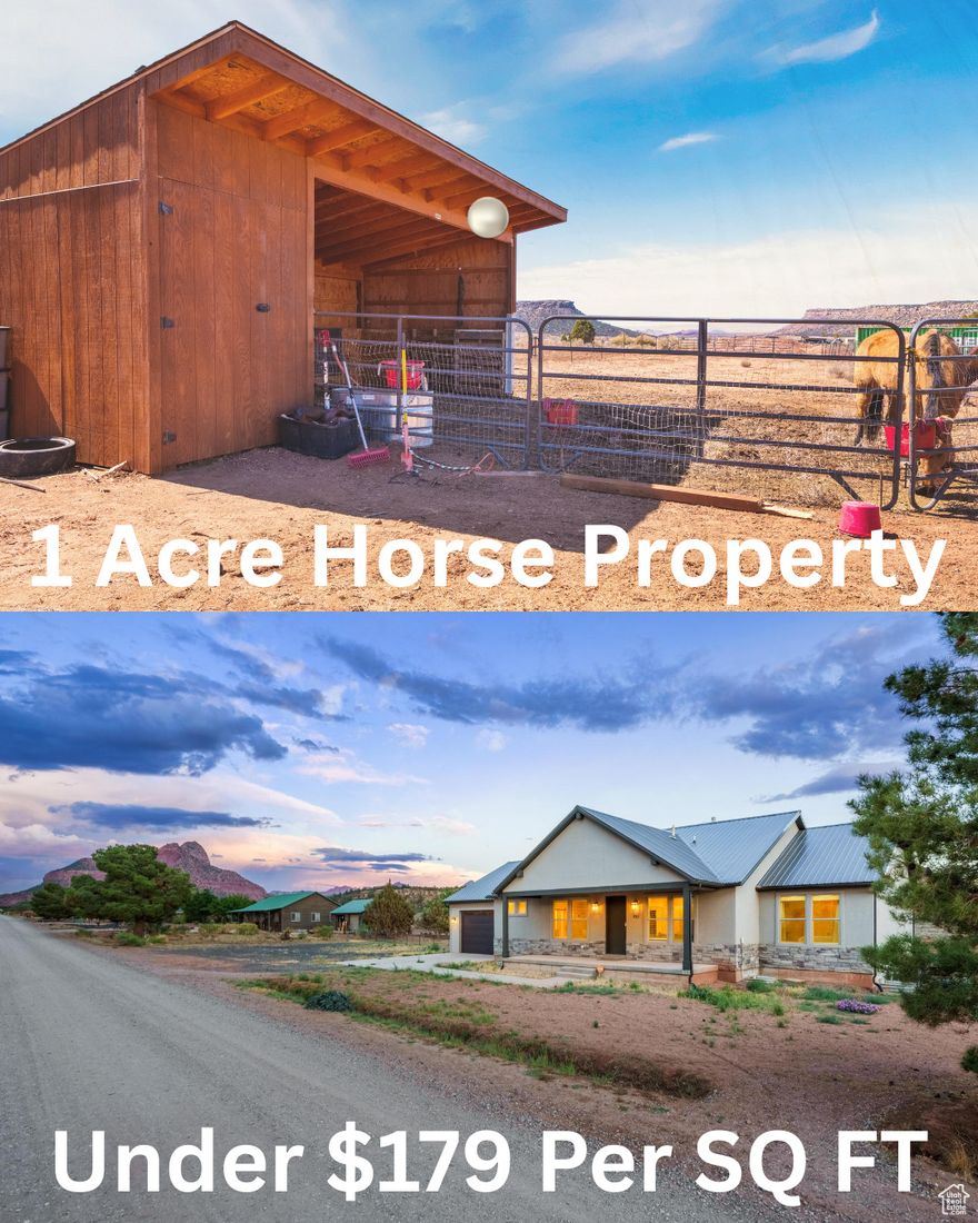 Escape to the Country   Multigenerational Living with Stunning Gooseberry Mesa Views  Tucked away in the peaceful outskirts of St. George and just a stone's throw from Zion National Park, this Apple Valley gem offers the perfect blend of rural charm and modern convenience.  This home is currently permitted for nightly rentals, offering fantastic income potential. To retain the permit, the new owner must submit an application with the city within 45 days of closing.  Set on horse-friendly land with unobstructed views of the iconic Gooseberry Mesa, this property delivers the tranquility and space you've been craving without sacrificing comfort.  Designed for multigenerational living, the home features two full kitchens, making it ideal for extended family or an income-producing basement apartment. Enjoy two expansive family rooms, giving everyone room to spread out and relax.  Bonus upgrades include a water softener, dual HVAC systems, a whole-house fan, and Z-Wave smart switches and deadbolts for added comfort and security.  Whether you're looking to live the country life, need room for horses, or want a peaceful escape from the hustle and bustle, this home offers a rare opportunity to have it all: space, serenity, and spectacular views.