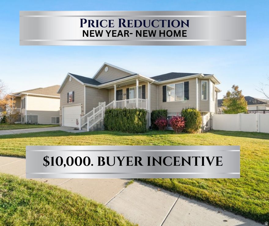 * NEW PRICE REDUCTION *SELLER IS WILLING TO PAY $10,000 TOWARDS BUYERS CLOSING COSTS & TO BUY THE RATE DOWN. (BUYER MUST CLOSE BY FEBUARY 28TH) HARD TO FIND A HOME THIS BIG AND THIS NICE AT THIS PRICE!  * Syracuse neighborhood, this beautiful 5-bedroom, 3-bathroom - West facing rambler- offers over 3,000 sq. ft. of comfortable living space. Pride of ownership shines throughout this well-maintained property. The spacious primary suite features a private bathroom complete with dual sinks & a large walk-in shower with two shower heads - a true retreat! The open-concept main living area is perfect for entertaining, with plenty of natural light and room to gather. Step outside and enjoy the fully fenced, meticulously landscaped yard with a charming gazebo - ideal for relaxing or hosting summer BBQs. The open basement layout provides even more space to gather and includes a walk-out for added convenience. You'll love the extra height in the garage for additional storage, plus a backyard shed for all your tools and toys. The neighborhood park and walking paths are just steps away, and you'll enjoy quick access to the new Davis Corridor - making your commute to SLC a breeze.  This home is also mins away from Hill AFB, Northrup Grumman & BAE. Nearby, you'll also find the brand- new Island View Elementary + Horizon Jr High and all the amenities Syracuse have to offer. Be sure to check out the neighborhood park & walking trails. The washer, dryer, refrigerator, the freezer in the basement, soft water system, gazebo and shed are all included. There is NO HOA.   Don't miss your chance to call this incredible home yours! ** Military and Veterans, ask how you can receive a grant of $3000.    PLEASE- PRE-APPROVED BUYES ONLY.   Square footage figures are provided as a courtesy estimate only and were obtained from an appraisal.  Buyer is advised to obtain an independent measurement.