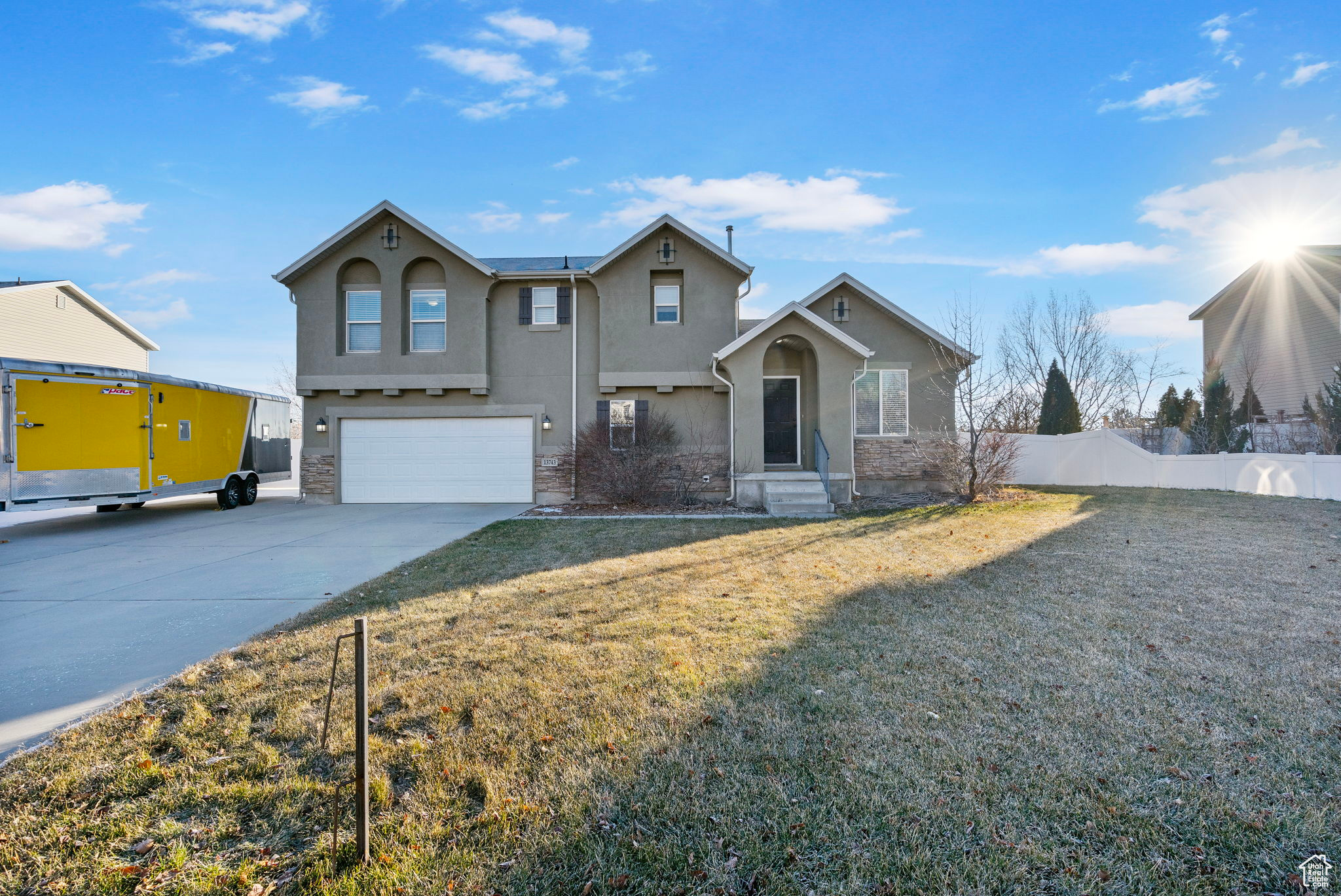 Huge price improvement! Live in this beautiful established neighborhood in this cute Herriman home. This cozy home sits on a very large lot with so much space to add whatever you want. Such a nice piece of property. Vaulted ceilings in  living room, and kitchen. Family room with sliding doors that with an updated beautiful fireplace. Walk out to a patio for all those summer BBQ's. Room to build a big garage, pool or a pickleball court., or room for all your toys.  3 bedrooms, and 2.5 bathrooms upstairs with a little loft office area, if you work for home or need a work station. BASEMENT IS UNFINISHED to add that 4th bedroom. Seller is willing to give an allowance for that to be completed with an increase in price, or family room area. If you need that 4th bedroom there's possibilities Square footage figures are provided as a courtesy estimate only and were obtained from county. Buyer is advised to obtain an independent measurement.