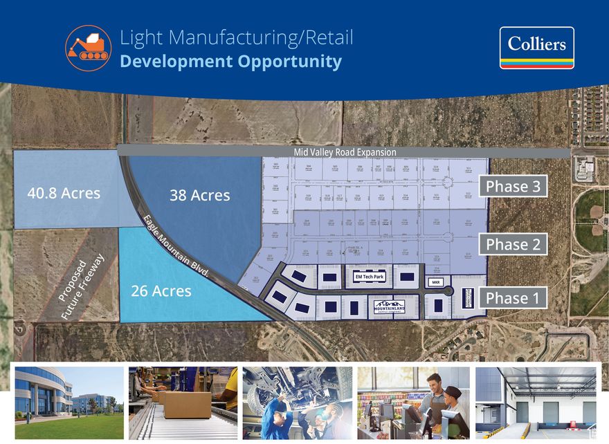 Rush Creek is an exciting new development in Eagle Mountain offering flexible lot configurations across multiple phases. Whether you're looking to combine parcels or customize a lot to your exact size requirements, Rush Creek makes it possible. Zoned LMD, these lots are ideal for commercial or retail use, with power, fiber, and all utilities already to the site.