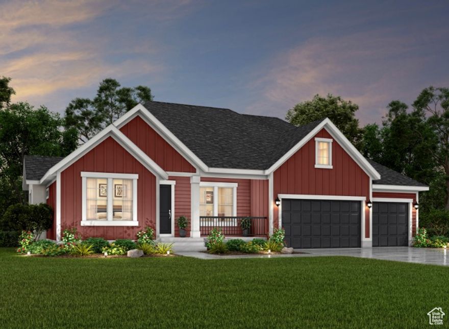 Come see this beautiful brand new Creighton Farmhouse, an exquisitely designed home offering timeless charm paired with modern convenience. The gourmet kitchen showcases maple cabinets with LED lighting, quartz countertops, full-height tile backsplash, and stainless steel gas appliances with double ovens-perfect for entertaining or family gatherings. A box window and atrium door in the kitchen nook invite natural light while creating a warm and inviting dining space. The open floor plan features a spacious great room highlighted by a gas log fireplace and french doors leading to the living room. Hardwood laminate flooring with tile and carpet in select spaces add style and comfort throughout. This home also includes an upstairs loft, a finished basement with 9-foot foundation walls, a 3-car garage with exit door, and expanded utility with gas lines for BBQ and dryer hookups. Additional highlights include can lighting, Christmas light outlets, a passive radon system, and energy-efficient design elements. The owner's bathroom and secondary baths are enhanced with elegant tile surrounds, while black matte hardware, textured walls, and two-tone paint add sophistication. Loft base and casing bring a polished finishing touch to this exceptional home.