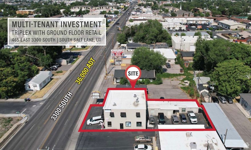 PROFORMA CAP RATE: 7.37% | IN-PLACE CAP RATE: 5.18% |100% LEASED   This renovated triplex with ground-floor retail offers an exceptional investment opportunity in the heart of South Salt Lake. 4,103 total square feet. Three apartments & two retail units. Boasting prominent 3300 South frontage with exposure to over 36,000 vehicles per day, the property offers excellent accessibility to I-15, I-80, and nearby public transit.                                                                                              For more information, reach out directly to receive the offering memorandum. Square footage figures are provided as a courtesy estimate only.  Buyer is advised to obtain an independent measurement.