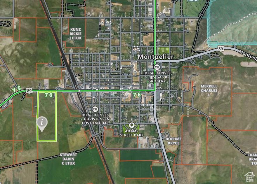 Two parcels, 03938.00 03981.00 are for sale totaling 63.15 acres. The northern 30 acre parcel includes almost 1,000 feet frontage along US Highway 89 and is zoned M2.  The southern 33.50 acres is currently in the ag zone, and has almost 1000 feet of river frontage along Montpelier Creek.  Click tour above for virtual map of the property.   Call agent for details.