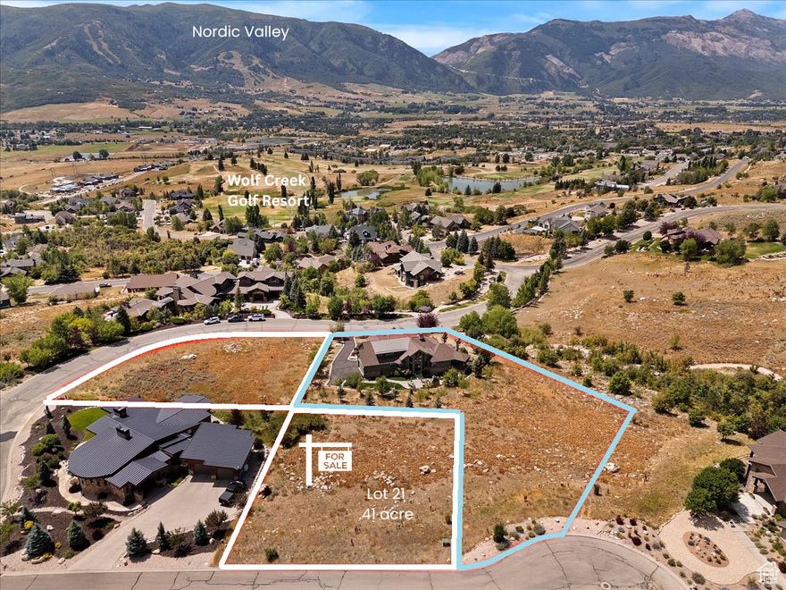 Extend Your Mountain Retreat in the Highlands at Wolf Creek. This lot is being sold with first right of refusal to the buyer of 5652 E Porcupine Ridge Dr, offering a rare opportunity. Nestled on a quiet cul-de-sac in the prestigious Highlands at Wolf Creek, this .41-acre elevated site offers panoramic views of Snowbasin, Pineview Reservoir, and the Ogden Valley. Scenic walking trails are just steps away, and year-round adventure awaits with world-class skiing at Powder Mountain and Snowbasin Resort minutes from your door, plus hiking, biking, and water sports nearby. Water and sewer connection/impact fees have not been paid and geo study has not been completed.  Establish your legacy property and create your dream mountain getaway in one of Eden's most sought-after neighborhoods.