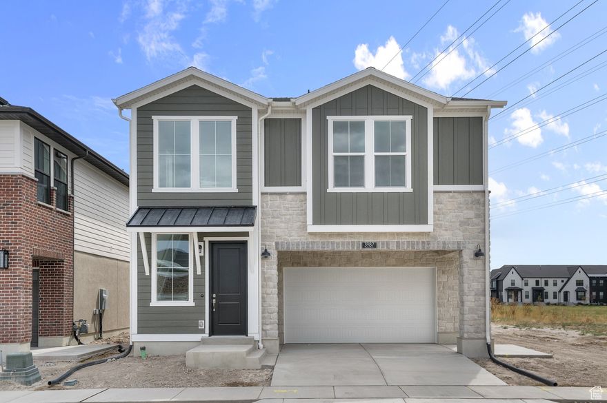 Beautiful brand new Sundance Farmhouse in a great community! This home showcases a tankless water heater and energy-efficient options for cost savings. Details such as Craftsman base & casing, wood stair railing, can lighting and christmas light outlets add function and charm. The chef's kitchen showcases white laminate cabinets, quartz countertops, tile backsplash and stainless steel gas appliances. Durable flooring includes laminate hardwood, vinyl tile, and carpet, Quartz shower surrounds in the owner's bathroom and brushed and satin nickel hardware add a luxurious retreat and complete this thoughtfully designed home. Comes fully landscaped and is maintained by the HOA for easy care living!