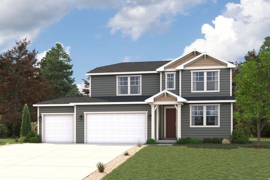 NO HOA!!!  The Olympic plan in Sunset Flats is thoughtfully designed for efficiency, comfort, and connection. The main level features an open-concept kitchen with an island and walk-in pantry, positioned to serve both the dining area and the great room with ease. Optional outdoor living spaces, including a covered deck or sunroom, enhance the home's natural flow, while a three-bay garage with an oversized third bay comes standard, offering valuable space for storage, gear, or projects. A dedicated study or optional main-floor bedroom creates a purposeful space for work, guests, or everyday flexibility.The upper level is arranged for privacy and functionality, highlighted by a spacious owner's suite with a walk-in closet and a private bath featuring dual vanities, a walk-in shower, and a soaking tub. Additional bedrooms provide comfortable separation for family or guests, with the option to add a fifth bedroom as needs grow. An unfinished lower level offers the opportunity to expand and customize over time.