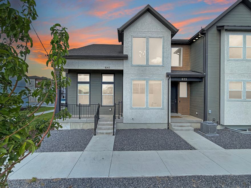 ** OPEN HOUSE: Saturday 4/25 from 11:00 - 2:00 ** Tucked against the base of the mountains in Mapleton, this like-new Edge Homes "Type C" end unit offers a rare combination of natural light, thoughtful design, and low-maintenance living. As a row-end home, it enjoys additional windows and privacy you won't find in interior units. The open-to-below great room creates an airy, dramatic feel, with expansive windows that flood the space with natural light throughout the day while also capturing beautiful mountain views. The layout flows seamlessly from the living area into the kitchen and dining space, with a conveniently located main-level powder bath, making it both functional and inviting. Upstairs, you'll find three well-appointed bedrooms, including a comfortable primary suite, along with two bathrooms designed for everyday convenience. The home is also designed for year-round comfort, with balanced airflow throughout the upper level that helps maintain a consistent, comfortable temperature across all bedrooms. Being just one year old, the home still feels fresh and modern, with added upgrades like blinds, a water softener, a kitchen tile backsplash, and an enhanced garbage disposal already in place. This is also one of the last opportunities to own a "Type C" layout in the community, as Edge Homes is no longer building this floor plan here-making it a rare find for buyers specifically looking for the added light, large covered front porch, and openness of an end unit. The HOA amenities elevate the lifestyle even further, offering two community pools, two clubhouses (one including a fitness center), pickleball courts, a playground, and direct access to the Mapleton Lateral walking trail. Enjoy miles of scenic paths stretching up toward Hubble Creek Canyon, with future connectivity planned to the Spanish Fork River Trail system. Located just minutes from shopping, dining, and everyday amenities in Spanish Fork, while still offering quick access to mountain biking, golf, and nearby outdoor destinations like the Spanish Fork Reservoir, this home strikes an ideal balance between convenience and lifestyle. Whether you're looking for your first home, a low-maintenance upgrade, or an investment opportunity, this one stands out for its light, layout, and location. Schedule your showing today! Square footage figures are provided as a courtesy estimate only and were obtained from the building plans. Buyer is advised to obtain an independent measurement.