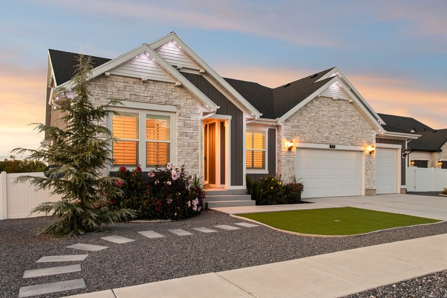 Riverton's finest rambler, waiting for a new family. Move in ready.  Nestled in a 10 home cul de sac, with no HOA. This lovely  home invites you into an entrance, double french glass doors to an office,  music room or sitting room. Master bedroom has walk in shower with 2 shower heads, one is a hand held, double sinks and spacious walk in closet and linen closet. Great room is ready for family gatherings, food and fun. Walk in pantry, double ovens, Quartz Counter tops, gas range top and custom hood. Dining room, and space for barstool's at the island, gives you lots of seating. Covered deck has recessed lighting, fan and string lights.  Extra spacious laundry room, with washer & dryer. Mudroom with bench with hooks for jackets, keys. ect. Large 3 car garage with epoxy flooring. Home includes instantaneous Hot Water, Generac hard wired generator, Smart Thermostat, ring doorbell,  Programmable Gemstone house lighting. All of this on .33 acre of zero scap and drip systom to trees and garden boxes. There is enough space to add a shed, play ground or pool. NO HOA! Come and see. Real estate signs are inthe back and front wondows, no yard sign.