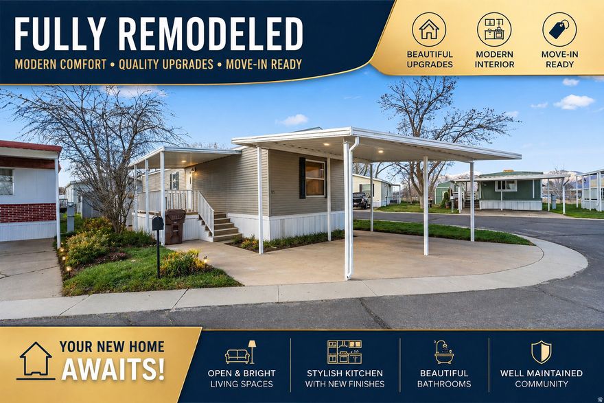 2 bed, 2 bath home (~950 sq ft) built in 2002 in Riverdale Manufactured Home Community. Functional open layout with spacious living area and private primary suite. Move-in ready with great natural light and storage. Close to shopping, dining, and major roads. Buyer must be park approved; lot rent  $1,031/mo. Financing options available based on approval.