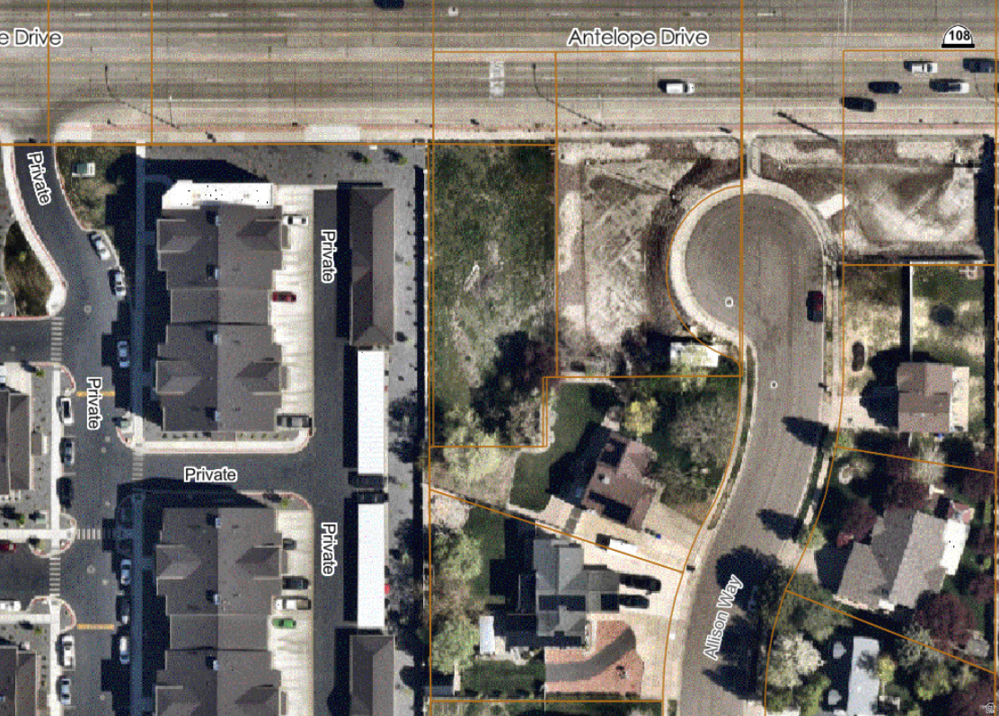 Aerial Parcel Map. Illustrating property boundaries and infrastructure elements