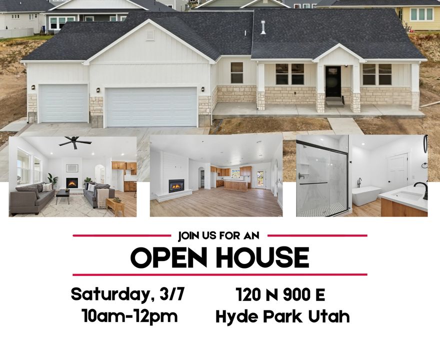 Priced to sell!! Brand-new custom home on the east bench of Hyde Park with stunning panoramic, breathtaking views. Featuring rich knotty alder cabinetry, quartz countertops, 9-foot ceilings, and a spacious primary suite with separate tub and shower. The oversized extra deep 4 car garage with epoxy floors is perfect for storage and extra vehicles. Situated on a .29-acre lot with room to relax or entertain. Easy to show and NO HOA!