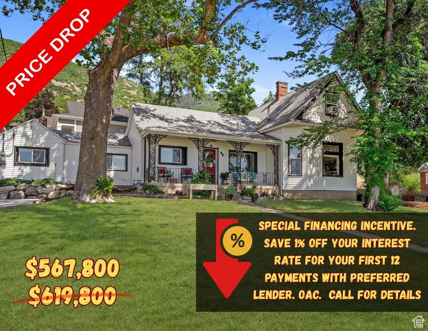 Step back in time with this beautifully preserved 1895 classic - a true gem of Davis County and a rare opportunity to own a piece of early Utah heritage. Nestled on the coveted Farmington Bench, this exceptional home blends timeless character with thoughtful updates in one of the area's most sought-after locations. Just steps from the Bonneville Shoreline Trail, Woodland Park, and Flat Rock Trailhead, it's a dream for outdoor enthusiasts. You'll also enjoy quick access to Forbush Park, Farmington City Pool, City Hall, Davis County Library, the Lagoon Trail, top-rated schools, shopping, dining, freeway access, and commuter rail. Set on a spacious, tree-lined lot with a generous front yard, this home offers the tranquility of a park-like setting with all the conveniences of modern living. From the moment you arrive, the charming covered front porch welcomes you into a home filled with history and warmth. Inside, you'll find beautifully maintained original details including cove ceilings, antique light fixtures, and rich hardwood floors. The elegant parlor features an exquisite oak mantel believed to be original to the home - a striking centerpiece that highlights its historical charm. The kitchen combines old-world style with smart design, featuring warm knotty alder cabinets, a charming walk-in pantry, and a window above the sink that frames stunning sunset and lake views. The adjacent dining room shares these breathtaking sunset views, making every meal a memorable experience. With four total bedrooms - including two spacious primary suites with private bathrooms - there's flexibility for multi-generational living or guest accommodations. The main-level primary bath includes dual vanities, and one of the bedrooms is currently used as a cozy family room, offering additional living space. A large laundry and craft room with storage and a utility sink adds functionality. The backyard is an oasis, perfect for both relaxing and entertaining. Enjoy the paver patio, fire pit area, and panoramic views of the lake and valley, all framed by mature trees that offer privacy and natural beauty. Properties like this rarely come to market - offering not just a house, but a lifestyle rooted in history and surrounded by nature. While anyone can purchase a home in a newer development, few have the chance to own a residence that offers this much character, charm, and access to everything Farmington has to offer. Don't miss your opportunity to make this one-of-a-kind home your own.