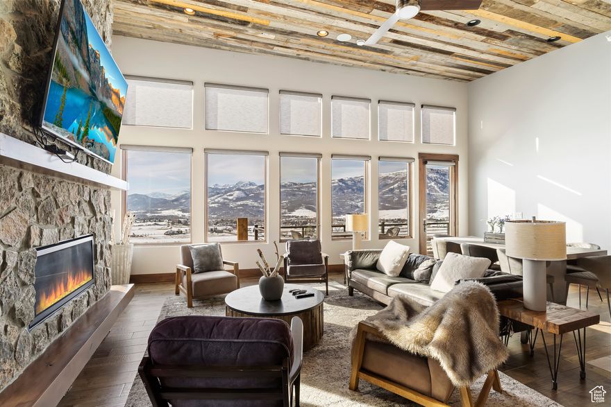 Stunning Hillside Retreat with Panoramic Valley Views  Nestled along the hillside, this modern townhome offers spectacular, views of Pineview Lake, Nordic Valley Ski Resort and Snowbasin Summer and Winter Resort. The Ridge community at Wolf Creek Resort allows for nightly rentals. Unit 504 is located a short walk to a Powder Mountain pick-up and drop-off location. Unit 504 combines convenience with stunning natural beauty. The modern exterior is complemented by HOA maintained landscaping, setting the stage for the luxurious interior. Inside, open-concept layout featuring vaulted ceilings, upgraded finishes, and a stone fireplace that anchors the living area. The full-length wall of windows floods the home with natural light and frames the breathtaking valley views, perfect for enjoying the magnificent sunsets. A private elevated deck allows for seamless indoor-outdoor living, while radiant-heated flooring on the lower level adds an extra layer of comfort.  The kitchen is outfitted with quartz countertops and state of the art appliances, making it an ideal space for entertaining. The main level also features a large Master suite with a walk-in closet and a spa-like bath.  Downstairs, the lower level offers three additional bedrooms and three bathrooms, plus a spacious family room that opens onto a private ground-level porch with a hot tub-perfect for relaxing after a day on the slopes. A large bonus room in the lower level provides endless possibilities for a theater room, game room, or additional living space.  As a owner you'll enjoy the HOA pool and large hot tub, ideal for unwinding year-round. With hiking, biking, skiing, golfing, and endless outdoor activities at your doorstep, this townhome is a perfect home base for your adventures.  This property is being sold fully furnished and is currently in an established rental pool with a proven history, offering great potential for short-term rental income. Whether you're looking for a personal mountain getaway or an investment property, this stunning townhome offers the best of both worlds. ALL SHOWINGS REQUIRE AN APPOINTMENT. HOME IS IN A RENTAL POOL.