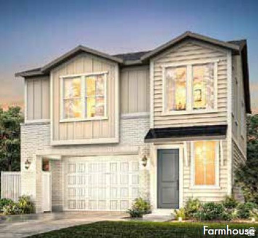 Come see this beautifully designed Sundance Farmhouse, featuring a bright and welcoming interior with thoughtfully selected finishes. The kitchen showcases gray laminate cabinets, sleek quartz countertops, a tile backsplash, and stainless steel gas appliances, creating the perfect blend of style and function. Durable laminate hardwood, vinyl tile, and carpet flooring flow throughout the home, complemented by fresh 2-tone paint and classic Craftsman base and casing. Additional convenience comes with Christmas light outlets, a tankless water heater, and other energy-efficient features. The staircase is accented with a warm wood railing, adding to the home's farmhouse character. In the owner's bathroom, enjoy a spa-like retreat featuring quartz shower surrounds and elegant satin and brushed nickel hardware. This home offers timeless charm paired with modern comfort!