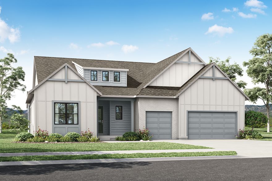 Set on an oversized homesite with stunning mountain views, this exceptional Rambler in the highly sought-after community of The Crossings at Lake Creek offers elevated living in a prime location near exciting new amenities developing soon. Designed for both comfort and style, this thoughtfully crafted home showcases breathtaking views of Mt. Timpanogos and seamless indoor-outdoor living. Enjoy peaceful mornings on the covered patio, gather in the expansive great room, or retreat to the private primary suite-each space thoughtfully designed to embrace the surrounding natural beauty.  The gourmet kitchen serves as the heart of the home, featuring an oversized island and generous space for entertaining. Buyers will have the opportunity to personalize the home at the design center, selecting finishes that reflect their unique style. Designer-curated options from an award-winning team create a sophisticated yet welcoming atmosphere throughout.  The open-concept floor plan includes three spacious bedrooms, 3.5 beautifully appointed bathrooms, and a dedicated home office. The luxurious primary suite offers a spa-like retreat with a freestanding soaking tub and oversized walk-in closet. An unfinished basement provides ample room to expand and customize to fit your needs. Square footage figures are provided as a courtesy estimate only and were obtained from the builder. Buyer is advised to obtain an independent measurement.