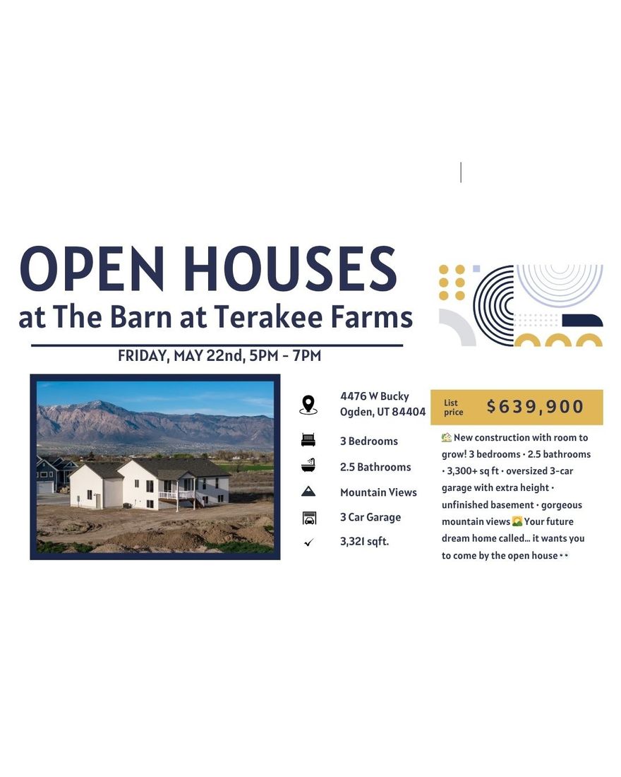 Welcome to The Barn at Terakee Farms - a charming new community nestled in the peaceful countryside of West Weber, just 15 minutes west of Ogden. This featured new home is the Emerson 1656 Plan. Enjoy the ease of single-level living in this spacious home with just over 3,300 sq. ft. which includes an unfinished basement. This 3-bedroom, 2.5-bath home features a perfect sized kitchen with ample cabinet and counter space, a dedicated dining area, and a primary suite with a walk-in closet plus a separate tub and shower. Thoughtfully designed for comfort and convenience, the Emerson 1656 is the perfect place to call home. In this community you'll enjoy serene surroundings, sweeping mountain views, and the perfect balance of country living with convenient access to outdoor adventure. Come explore The Barn at Terakee Farms - and discover the place you'll want to call home.  **All information deemed accurate. Buyers and Buyers agent to verify all. Square footage figures are provided as a courtesy estimate only and were obtained from the building plans. Buyer is advised to obtain an independent measurement.