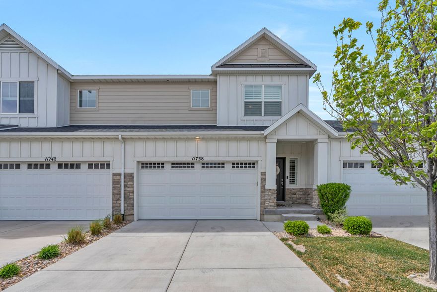 You will love this modern beautifully kept townhome located in the desirable Cove at Kimballs Lane.  This home features granite countertops with a lot of cupboard space.  Upstairs you will find a large master suite with a generous walk-in closet and double vanities.  There are two additional bedrooms with a full bath and large laundry room with storage.  The water heater is only 1 1/2 years old.  Parking is convenient with a two car garage and located close to the Trax Station for convenient commuting, and is also close to a lot of eating and shopping.   You will feel right at home in this cozy beautiful townhome.