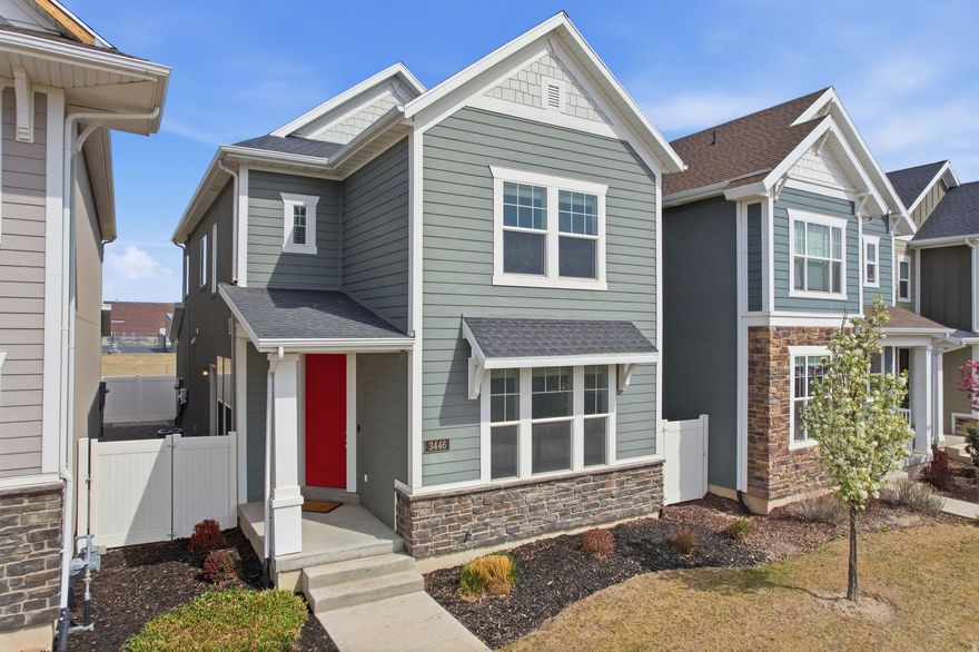 Beautiful fully-finished home in Holbrook Farms that combines comfort, luxury, and exceptional accessibility. No front or back neighbors. And it backs to the open field of Liberty Hills Elementary. Conveniently located just minutes from schools, parks, shopping, restaurants, I-15, Redwood Road, and Primary Children's Hospital. One of the home's standout features is the solar panel system, offering HUGE utility savings. Inside, you'll find 9-foot ceilings on the main floor, spacious open living areas, and an abundance of natural light. The kitchen features stylish cabinet hardware, new pendant lighting over the bar, a gas range, and two pantries for exceptional storage. A convenient half bath is also located on the main level. Thoughtful touches add charm and everyday functionality throughout the home. The spacious primary suite features double sinks, a Euro glass shower door, and a walk-in closet. The finished basement includes a bedroom, family room, built-in bookshelf, and an impressive 3/4 bath with a steam shower. Barn doors conceal the utility room, and there is extensive storage space. Additional upgrades include a high-end tankless water heater, dual zoned HVAC system, Lennox 90+ zoned furnace, Broan SmartSense air quality ventilation system and water softener. In the garage, hanging storage shelves are included.   Square footage figures are provided as a courtesy estimate only and were obtained from an Appraisal.  Buyer is advised to obtain an independent measurement.