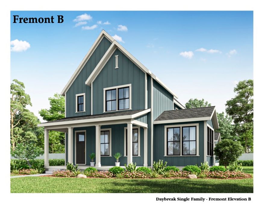 Fremont B offers 4 bedrooms upstairs, a vaulted ceiling in the owner's suite, and a cozy fireplace in the living room. Enjoy open-concept living, a sunroom, covered porch and patio, plus future basement potential in beautiful Daybreak!