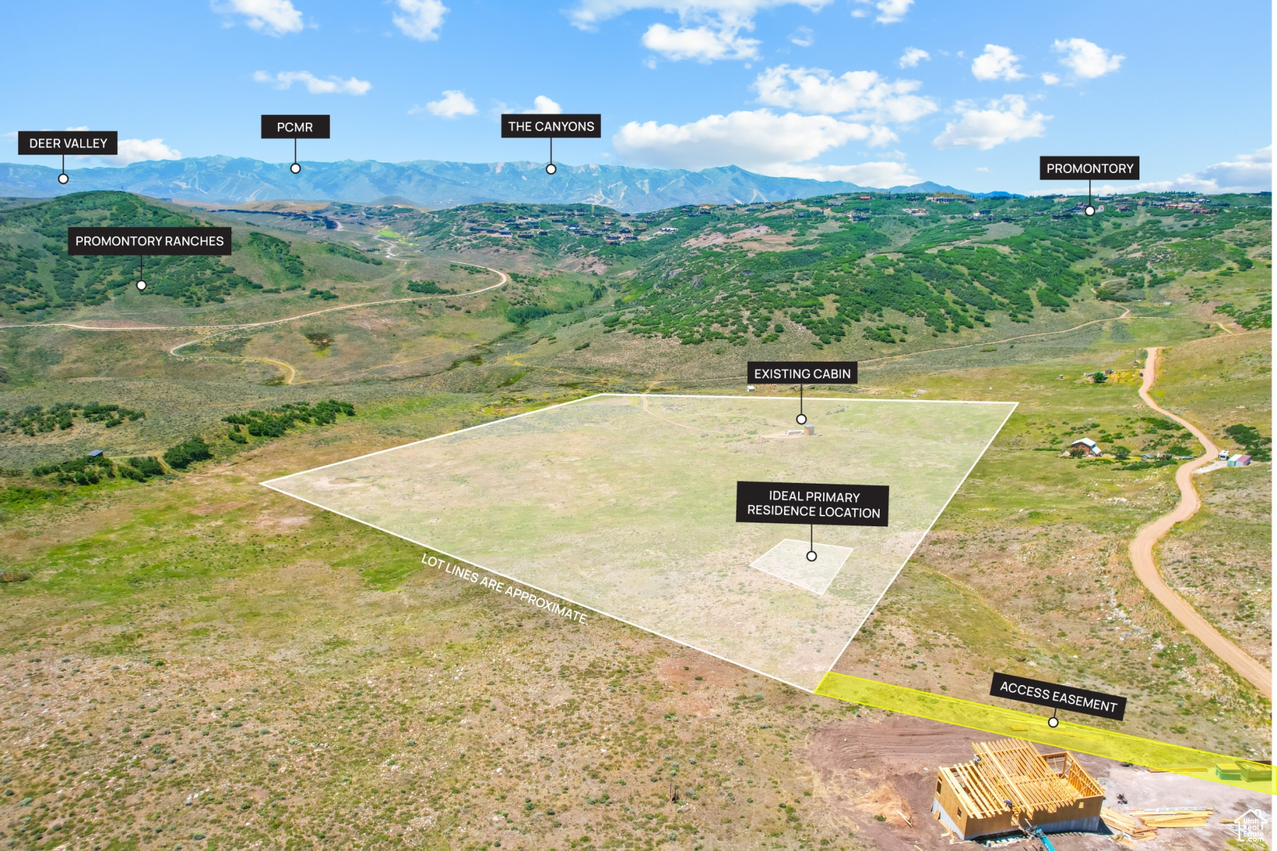 This pristine 20-acre parcel sits on a gentle east-facing slope which affords a panoramic view of all three Park City ski areas (Deer Valley, PCMR, and The Canyons). The property is located just beyond the large Promontory Ranches parcels, which are all within the view corridor. The resulting abundant open space is a dream-come-true for wildlife lovers. Access to 122 Parkview Road is via Rockport Estates, which maintains their network of gravel roads year-round. This particular lot, which is designated as Rockport Ranches #9, is the only parcel in the Rockport Ranches community that has a right-of-way connecting it to the maintained gravel road. It also features the best view of any lot in the entire subdivision. The prime view is from the main building pad, which overlooks the entire parcel, plus Summit County's most sought-after vistas beyond. A small recently-constructed cabin (which is powered by 800 watts of solar panels with battery backup) sits near the western border of the lot. There is also a 40' storage container built into the nearby hillside. The storage container includes a 1,000-gallon water tank, but the long-term water solution will be to drill a private well. The permits for this project have not yet been pulled, but the necessary pieces are all in place. In addition to the existing structures, three buildings are currently permitted. The most important is the main residence, which could be very large or relatively small, depending upon the eventual buyer's needs. A small ADU is also permissible, as is a barn. Horses and other livestock are also options on this property. Come see this wonderful land for yourself, and begin to imagine the legacy that you and your family could build here for generations to come! Seller financing available