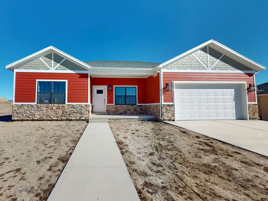 Discover contemporary living in this stunning single-level new-construction home, featuring a sleek modern design with dark finishes and brushed nickel fixtures. Boasting three bedrooms, two bathrooms with double sinks, and a two-car garage, this home provides ample space for family and vehicles. The chef's kitchen includes all-new G.E. stainless steel appliances, Corian countertops, a farmhouse sink, and a dedicated cabinet for your wastebasket, along with a generous pantry and closet organizers. Both the master bedroom and dining room open to a spacious back patio, perfect for effortless indoor-outdoor living. Additional features include plumbing for a water softener and garage outlets ready for electric vehicles. First-time buyers may qualify for a $20,000 grant toward closing costs or a down payment-ask your agent for details.